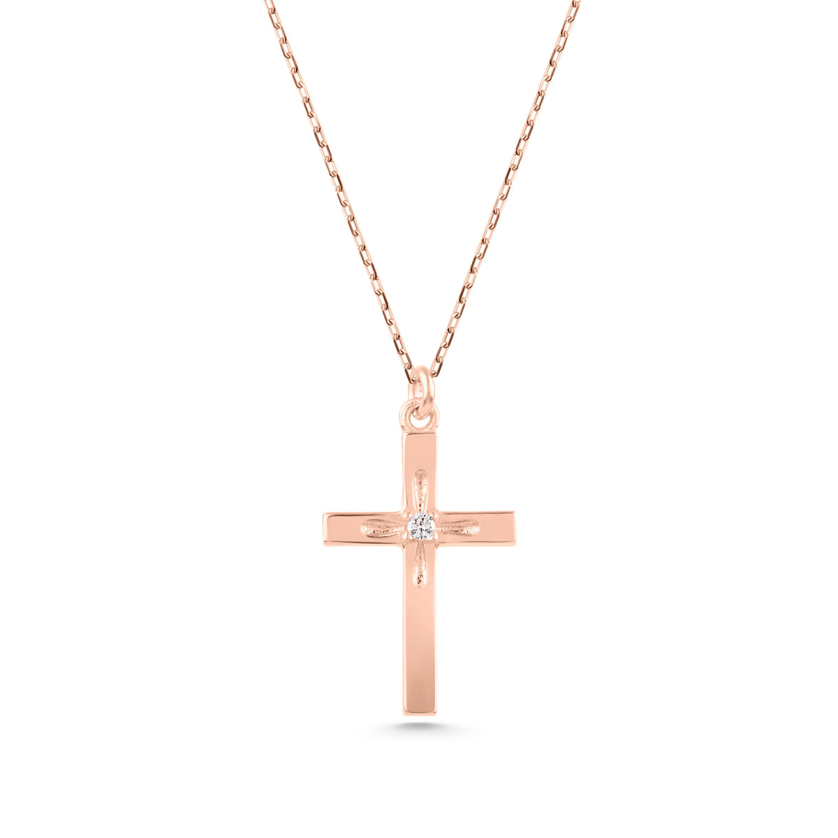 14K Gold Diamond Cross Necklace, Solitaire Center Stone Cross Pendant, Classic Faith Charm, Gift for Her