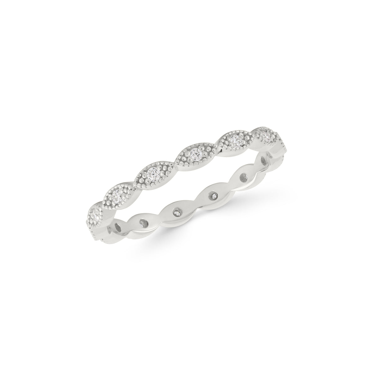 14K Gold Eternity Ring, Vintage Marquise Lab Diamond Band, Milgrain Stacking Ring, Antique Style Ring, Gift for Her
