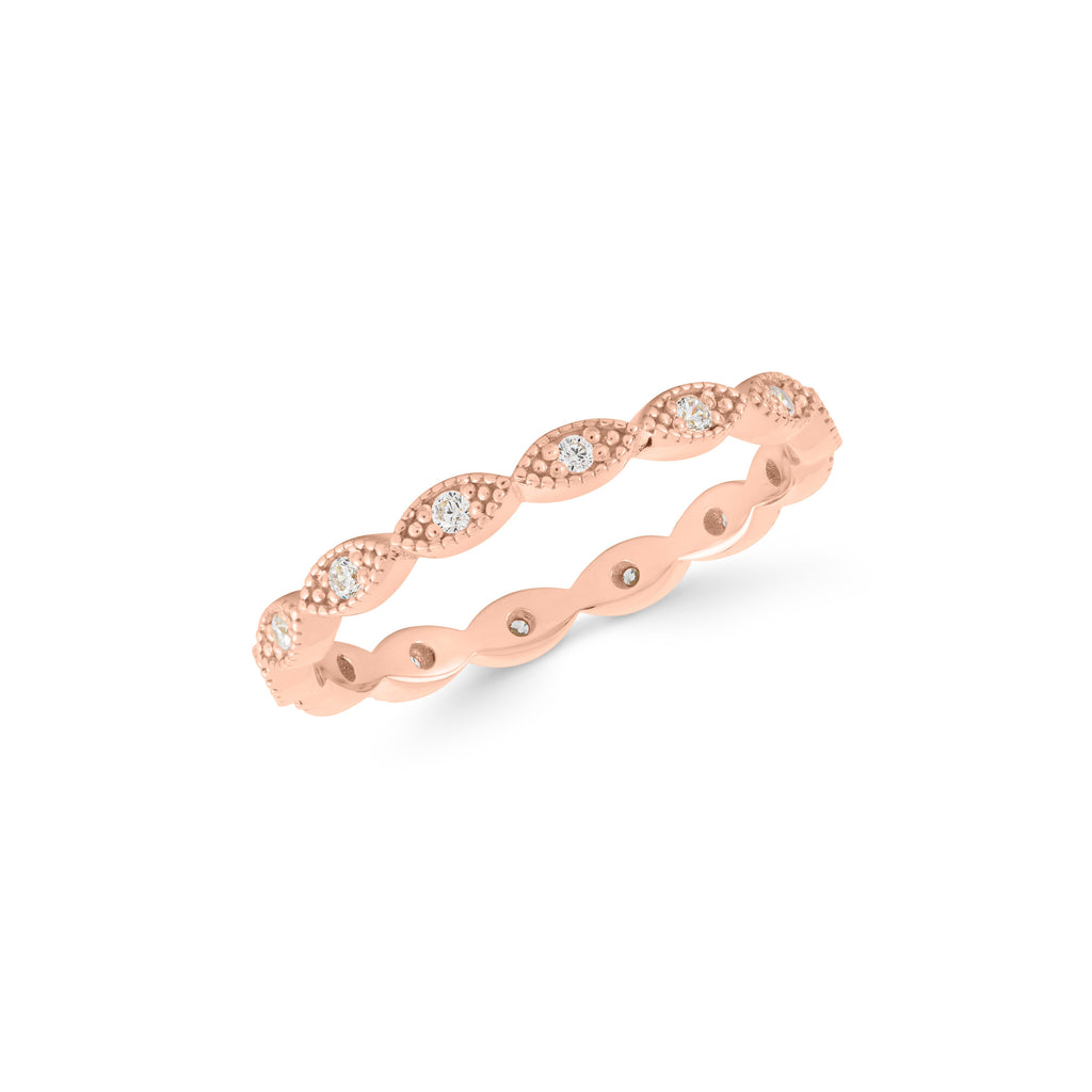14K Gold Eternity Ring, Vintage Marquise Lab Diamond Band, Milgrain Stacking Ring, Antique Style Ring, Gift for Her