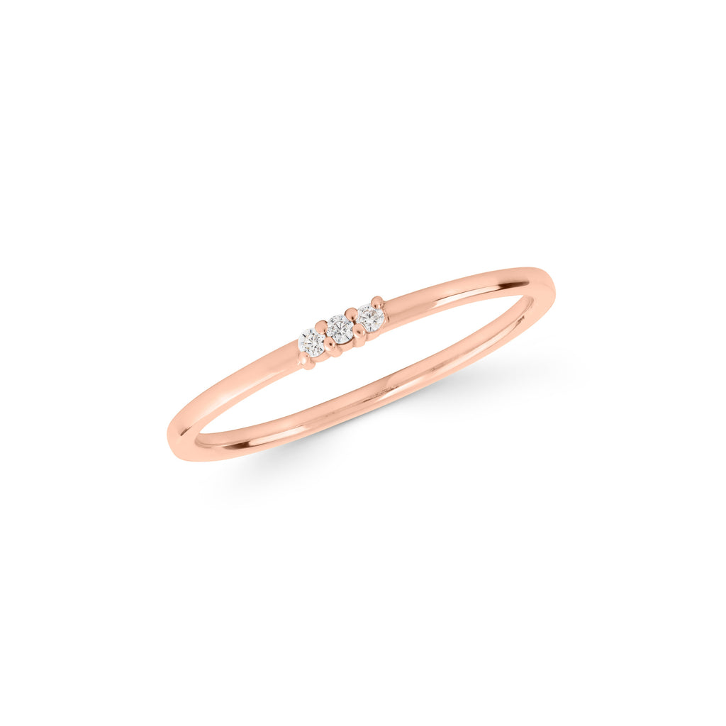 14K Gold Three Stone Ring, Dainty Lab Diamond Stacking Ring, Minimalist Thin Band, Delicate Everyday Ring, Gift for Her