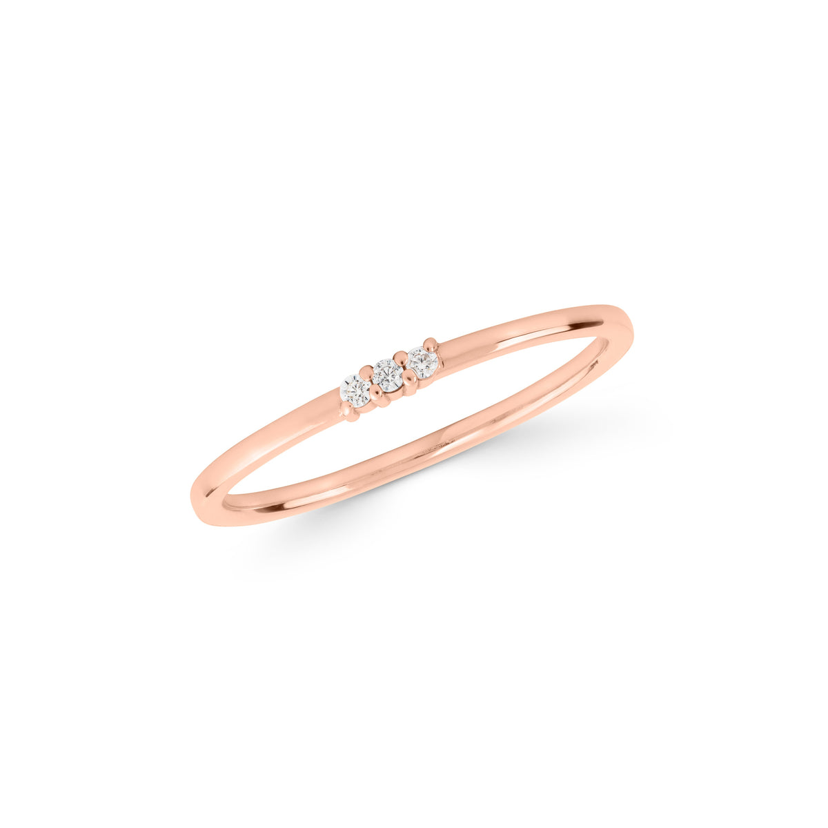 14K Gold Three Stone Ring, Dainty Lab Diamond Stacking Ring, Minimalist Thin Band, Delicate Everyday Ring, Gift for Her