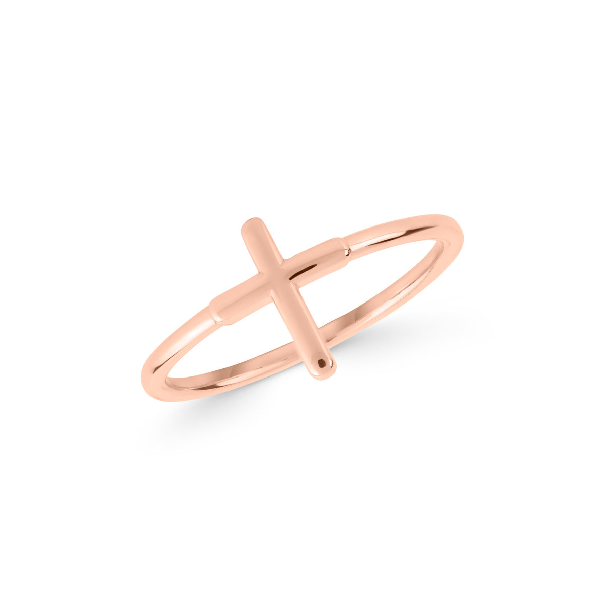 14K Solid Gold Sideways Cross Ring, Plain Faith Band, Minimalist Christian Ring, Dainty Stacking Ring, Gift for Her