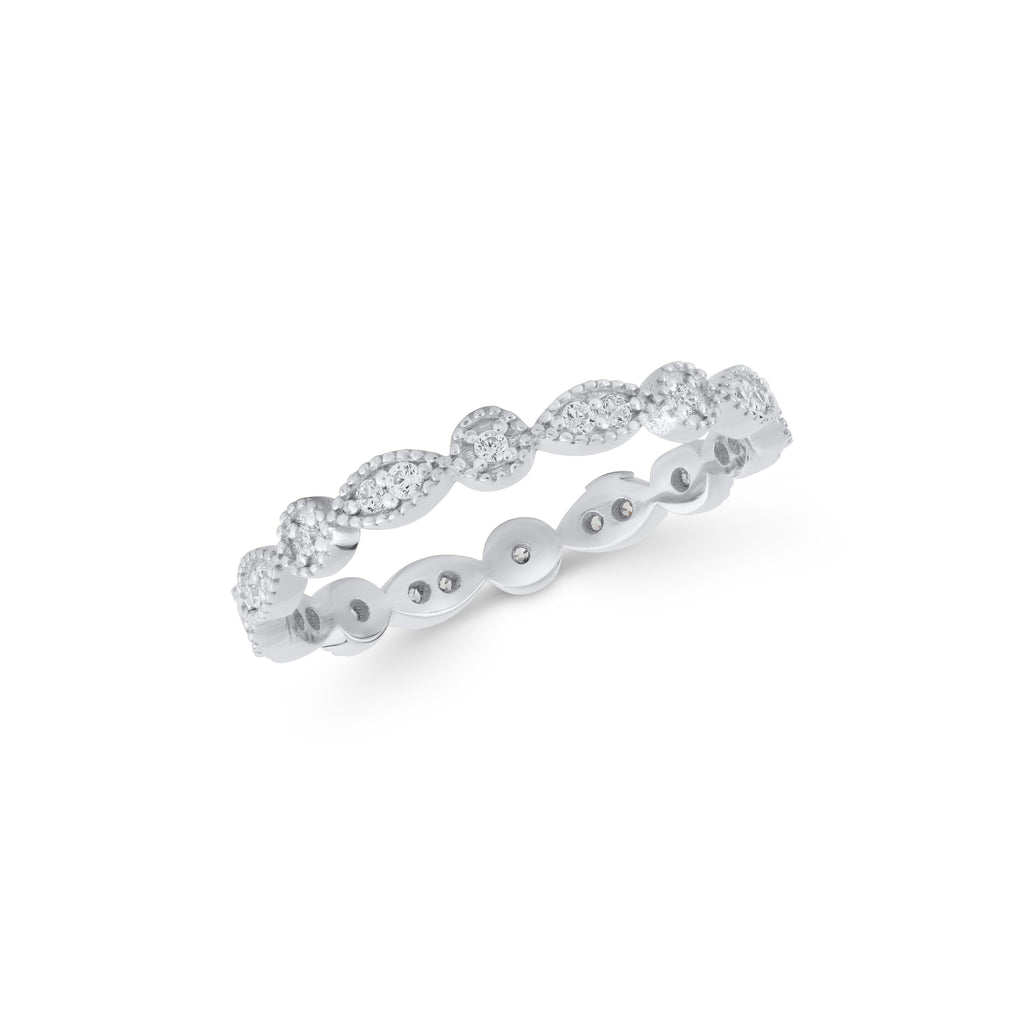 14K Gold Eternity Ring, Alternating Round Marquise Lab Diamond Band, Vintage Milgrain Stacking Ring, Antique Style Gift for Her