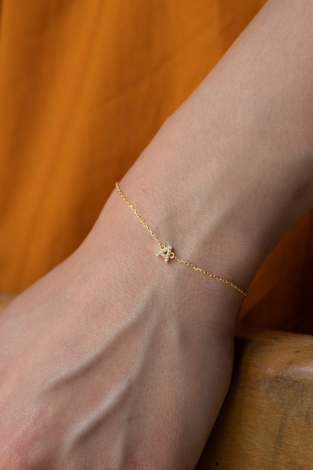 14K Gold Initial Letter Bracelet, Pave Lab Diamond Custom Letter Chain Bracelet, Personalized Alphabet Bracelet A-Z, Gift for Her