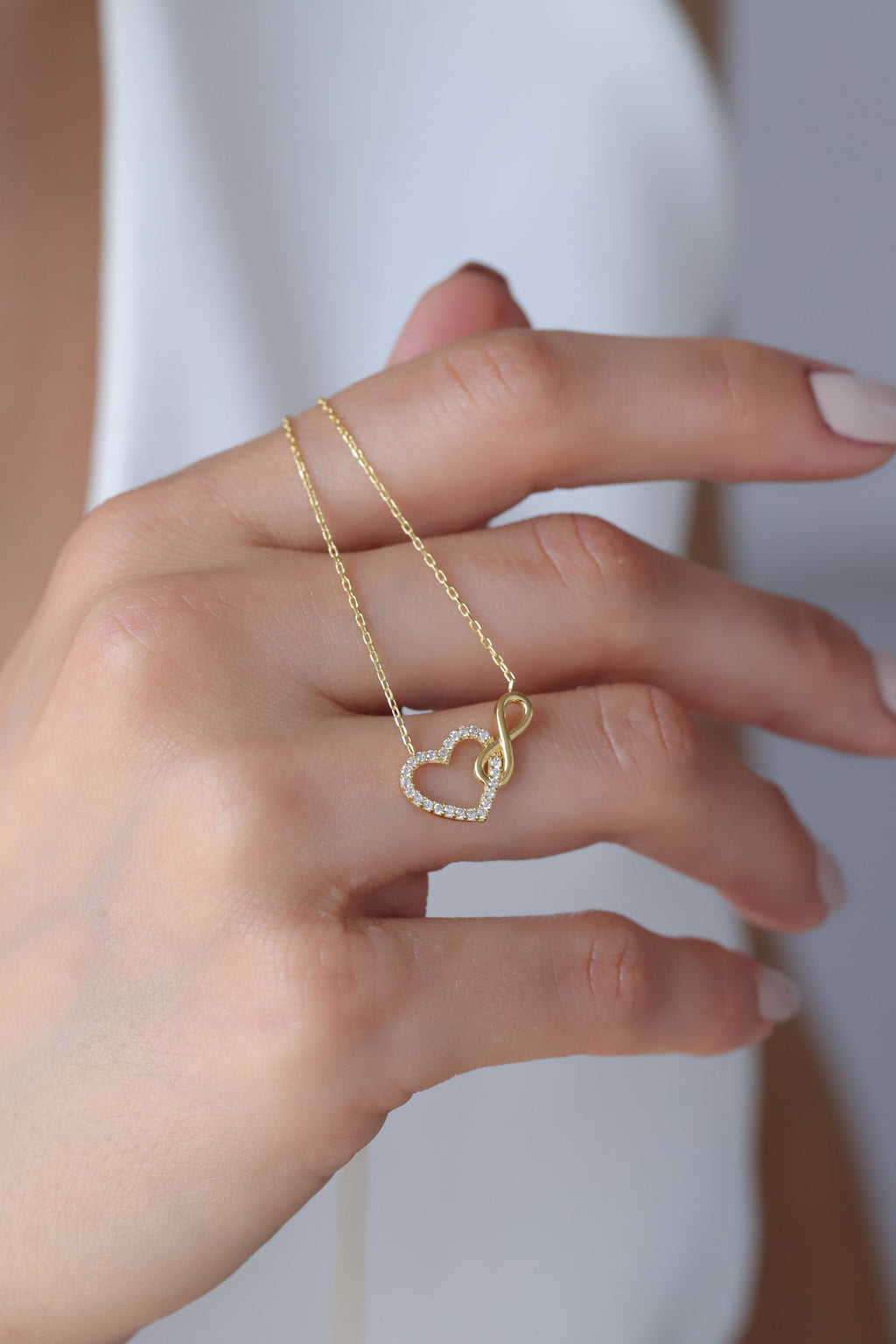 14K Gold Lab Diamond Infinity Heart Necklace, Pave Heart Infinity Pendant, Eternal Love Charm, Gift for Her