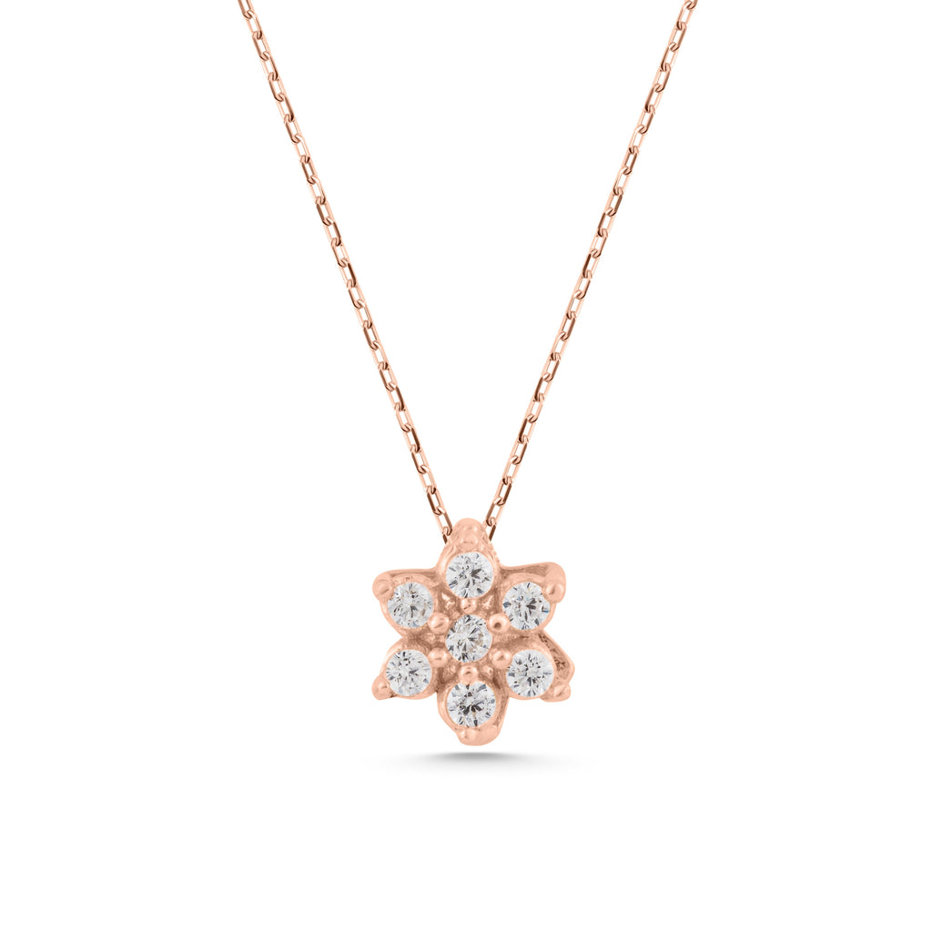 14K Gold Lab Diamond Flower Necklace, Cluster Flower Pendant, Delicate Floral Charm, Gift for Her