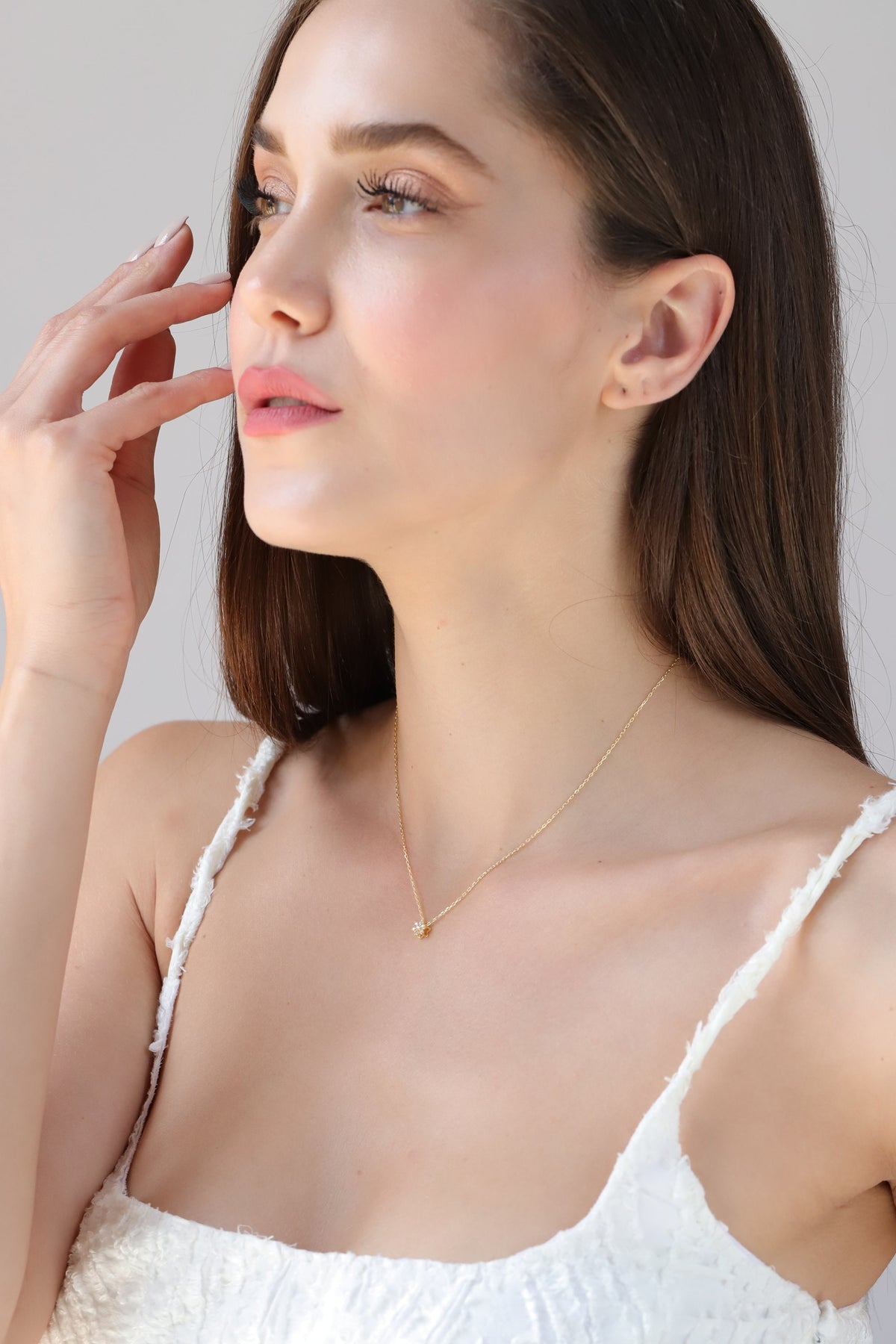 14K Gold Lab Diamond Flower Necklace, Cluster Flower Pendant, Delicate Floral Charm, Gift for Her