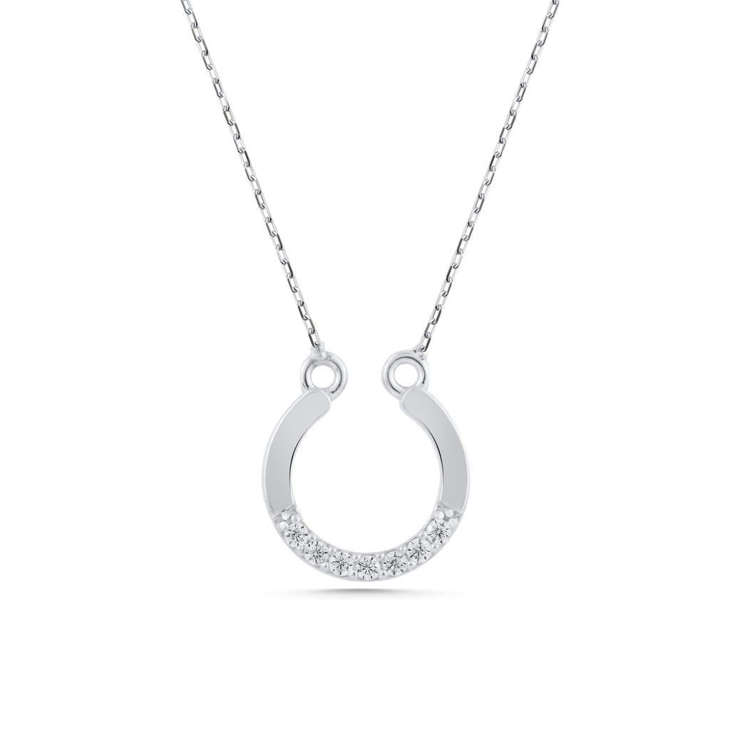 14K Gold Horseshoe Necklace, Lab Diamond Lucky Horseshoe Pendant, Good Luck Charm, Gift for Her