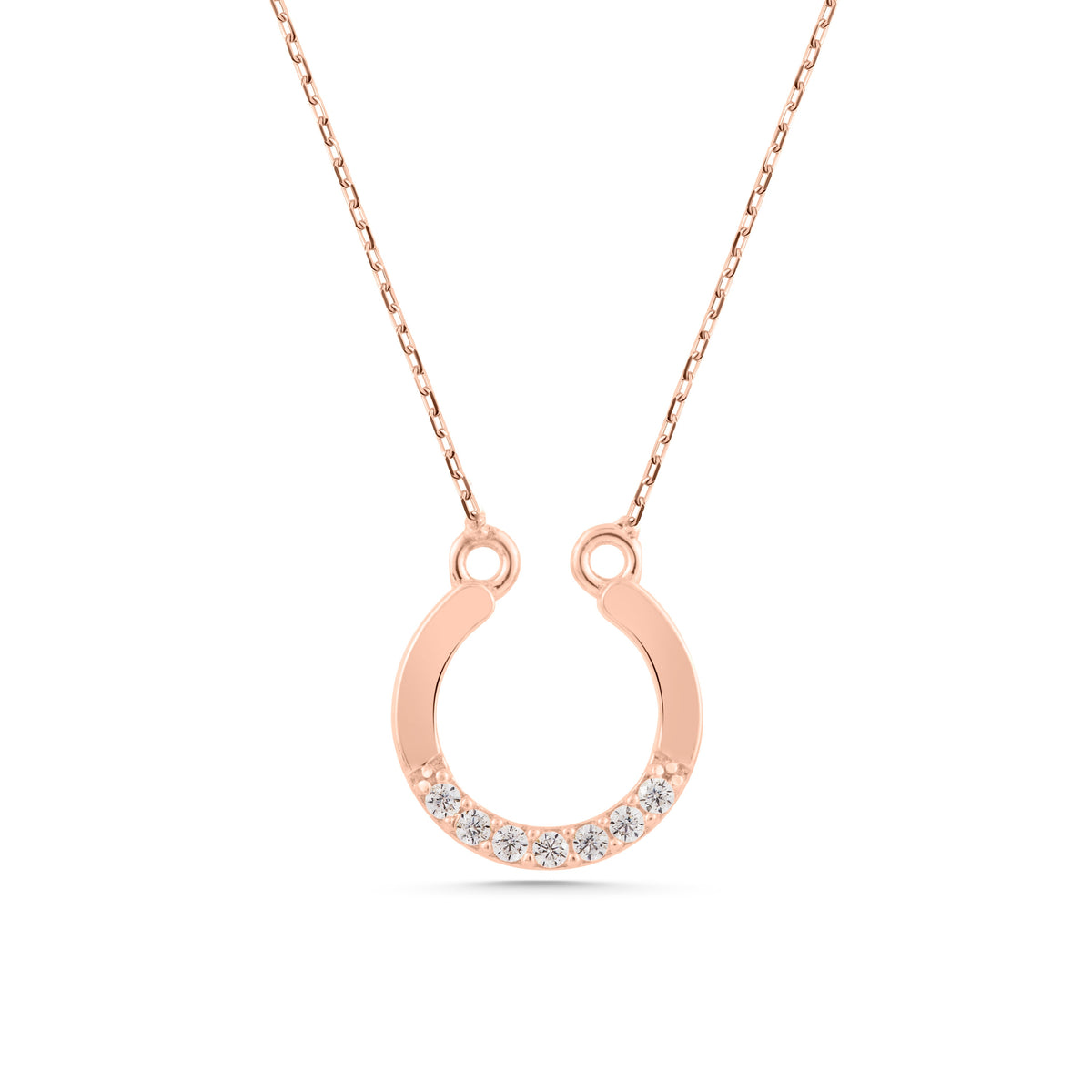 14K Gold Horseshoe Necklace, Lab Diamond Lucky Horseshoe Pendant, Good Luck Charm, Gift for Her