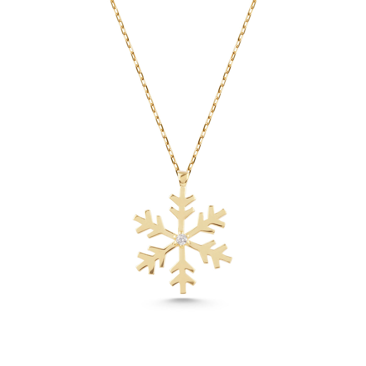 14K Gold Snowflake Necklace, Diamond Center Snowflake Pendant, Winter Holiday Charm, Gift for Her