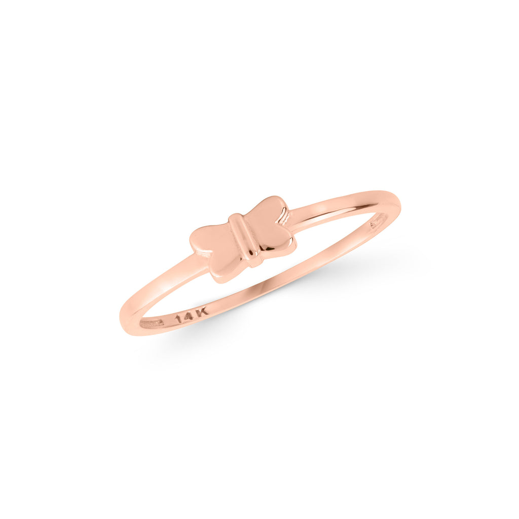 14K Gold Butterfly Ring, Minimalist Solid Band, Dainty Everyday Ring, Simple Stacking Ring, Gift for Her