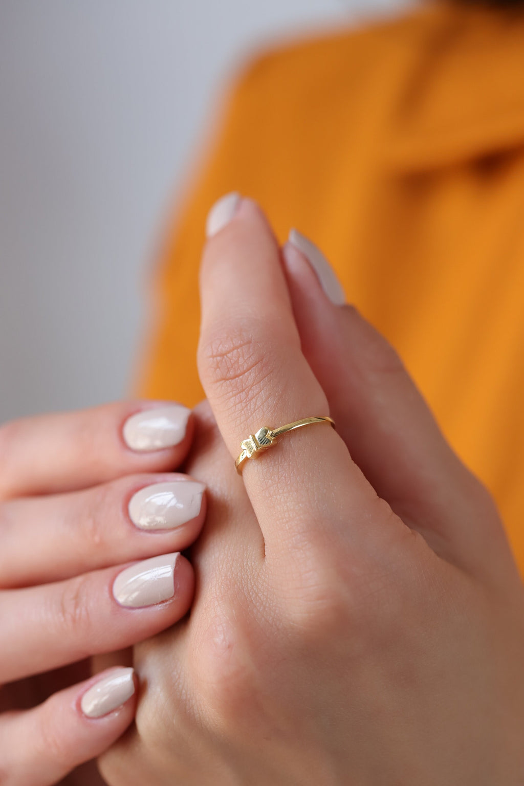 14K Gold Butterfly Ring, Minimalist Solid Band, Dainty Everyday Ring, Simple Stacking Ring, Gift for Her