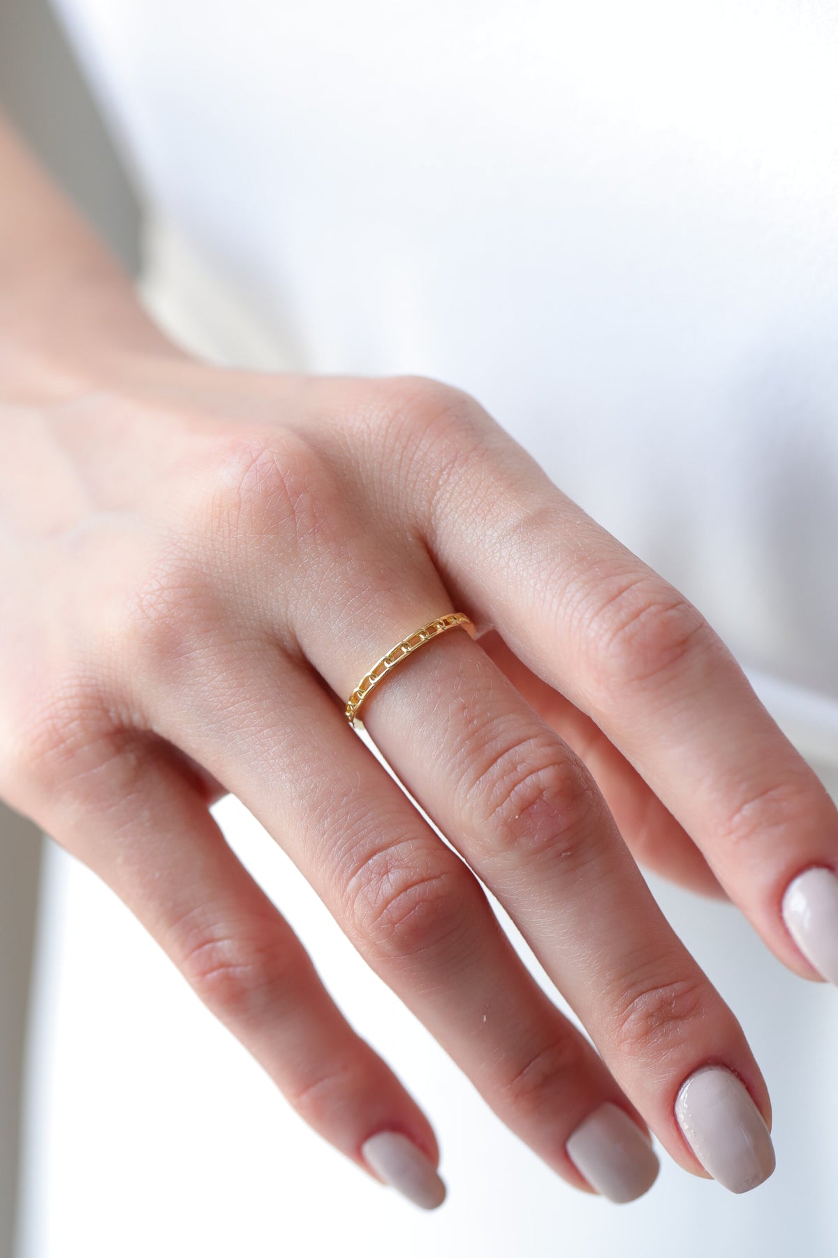 14K Gold Chain Link Ring, Paperclip Chain Stacking Ring, Minimalist Band, Everyday Gold Ring, Gift for Her