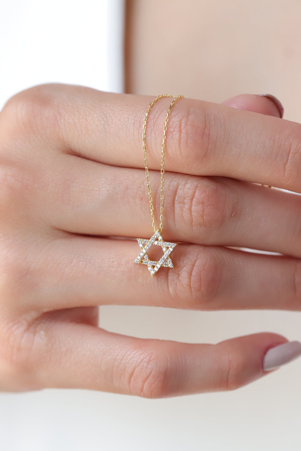 14K Gold Pave Star of David Necklace, Lab Diamond Jewish Star Pendant, Sparkling Statement Charm, Gift for Her