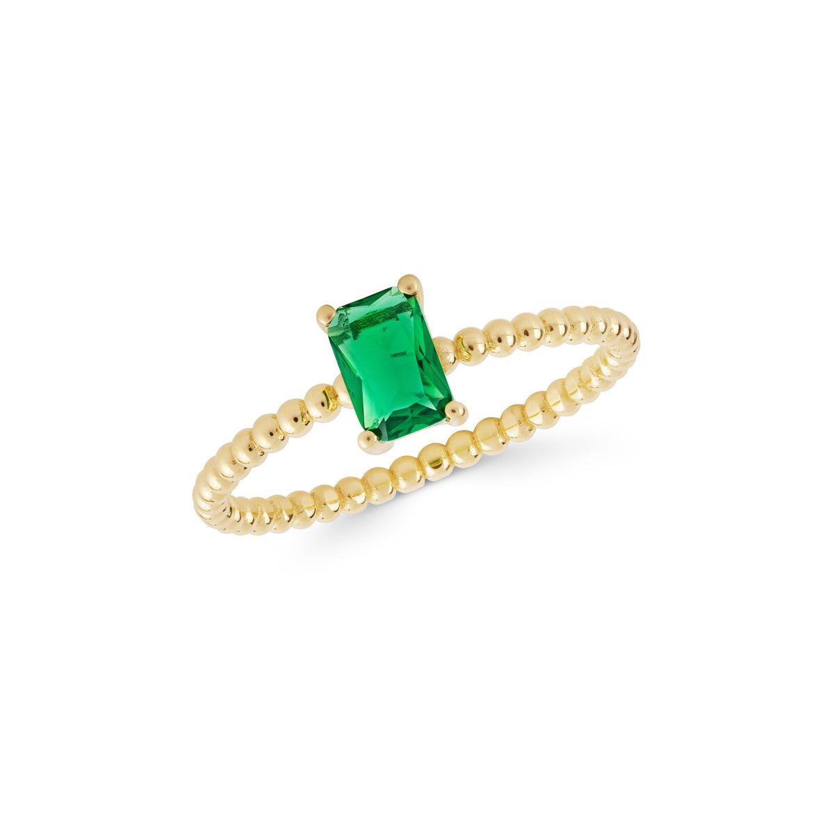 14K Gold Birthstone Ring Set, Beaded Stacking Rings, Emerald Cut Gemstone Rings, Custom Color Ring, Gift for Her