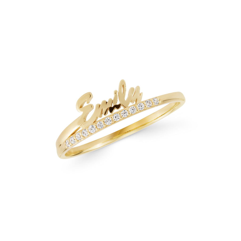 14K Gold Name Ring with Lab Diamonds, Personalized Script Name Ring, Custom Diamond Bar Ring, Gift for Her