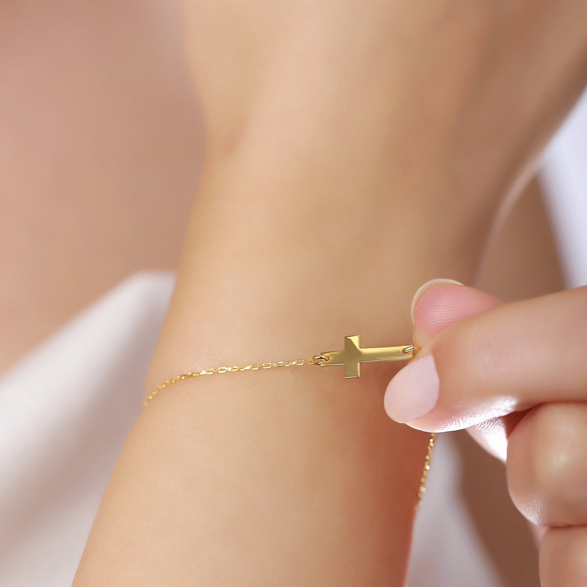 18K Vermeil Gold Cross Bracelet | Dainty Christian Jewelry