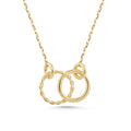 14K Gold Interlocking Circle Necklace, Twisted Rope Double Ring Pendant, Textured Two Circle Charm, Gift for Her