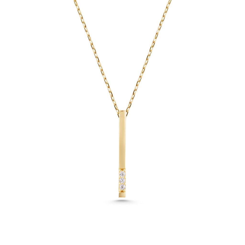 14K Gold Vertical Bar Necklace, Diamond Accent Drop Pendant, Minimalist Stick Charm, Gift for Her