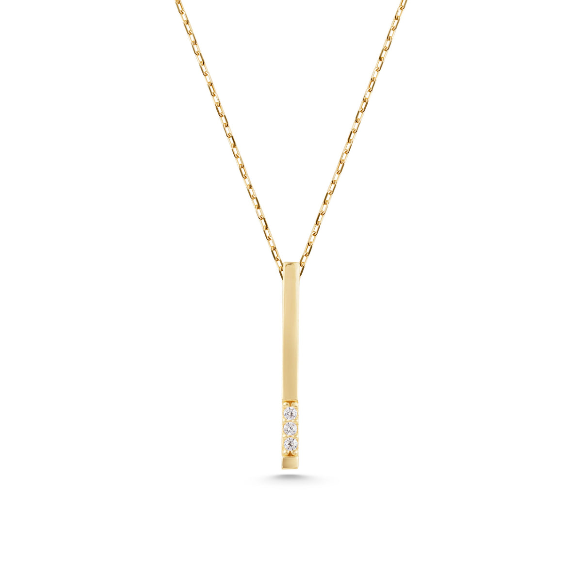 14K Gold Vertical Bar Necklace, Diamond Accent Drop Pendant, Minimalist Stick Charm, Gift for Her