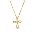 14K Gold Loop Cross Necklace, Diamond Center Swirl Cross Pendant, Elegant Faith Charm, Gift for Her