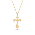 14K Gold Lab Diamond Cross Necklace, Ornate Studded Cross Pendant, Baroque Style Charm, Faith Gift for Her