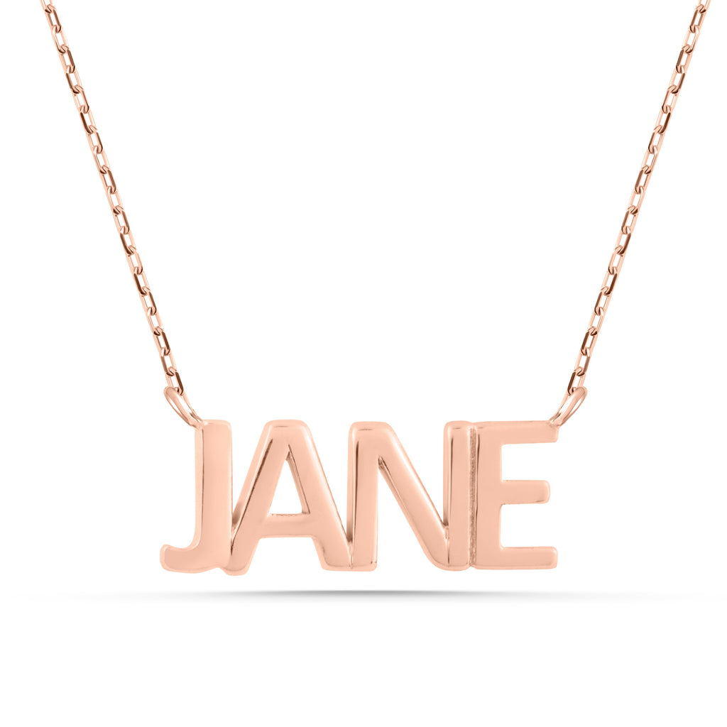 14K Gold Custom Name Necklace, Solid Block Letter Nameplate, Personalized Bold Name Charm, Gift for Her