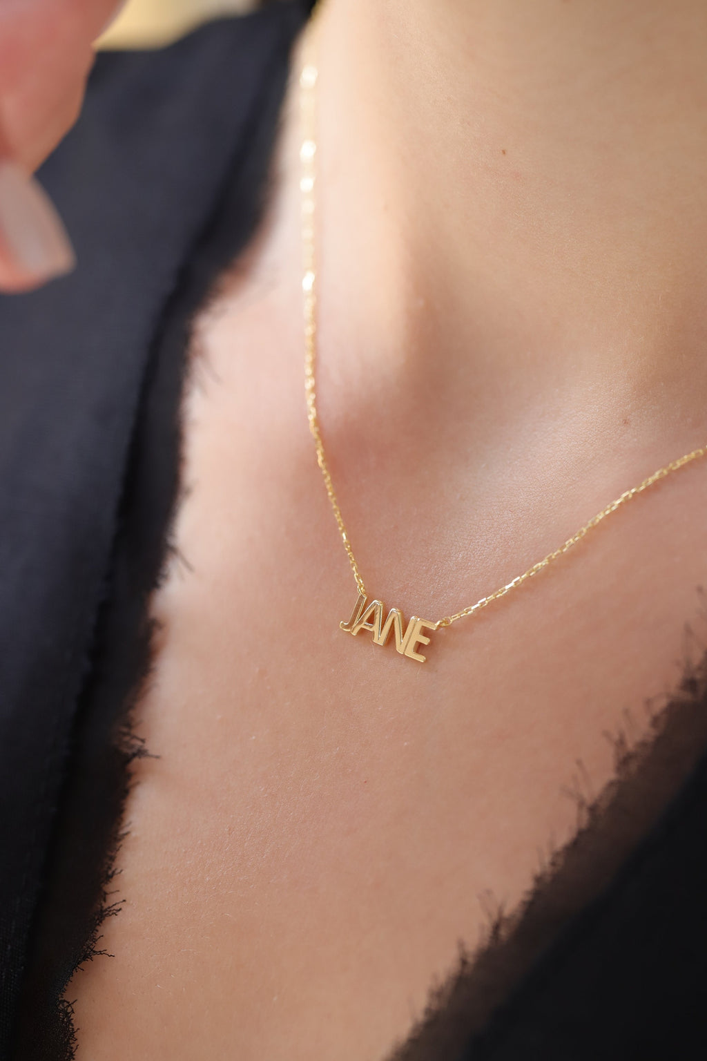 14K Gold Custom Name Necklace, Solid Block Letter Nameplate, Personalized Bold Name Charm, Gift for Her