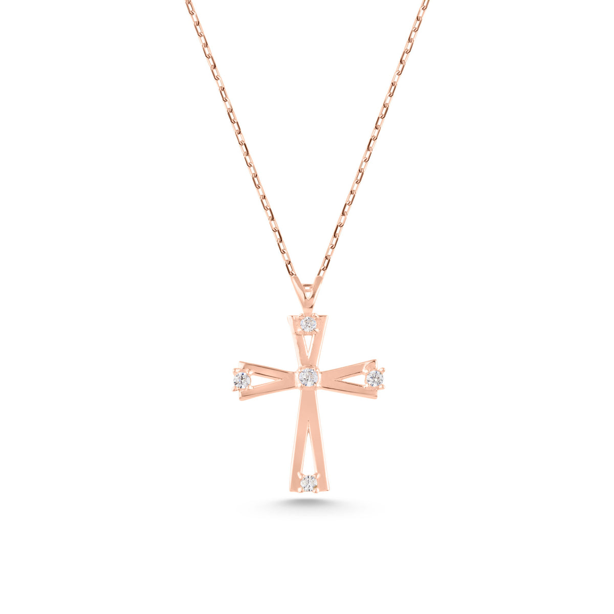 14K Gold Open Lab Diamond Cross Necklace, Prong Set Cross Pendant, Modern Faith Charm, Gift for Her