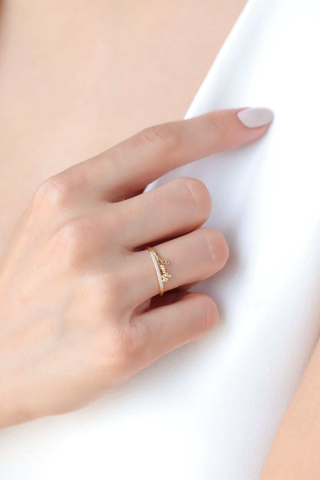 14K Gold Name Ring with Lab Diamonds, Personalized Script Name Ring, Custom Diamond Bar Ring, Gift for Her
