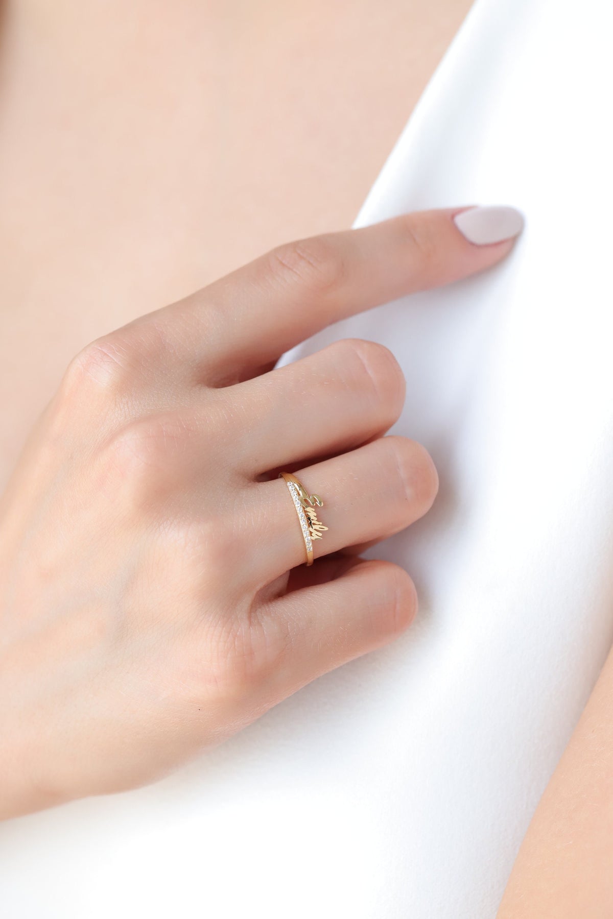 14K Gold Name Ring with Lab Diamonds, Personalized Script Name Ring, Custom Diamond Bar Ring, Gift for Her