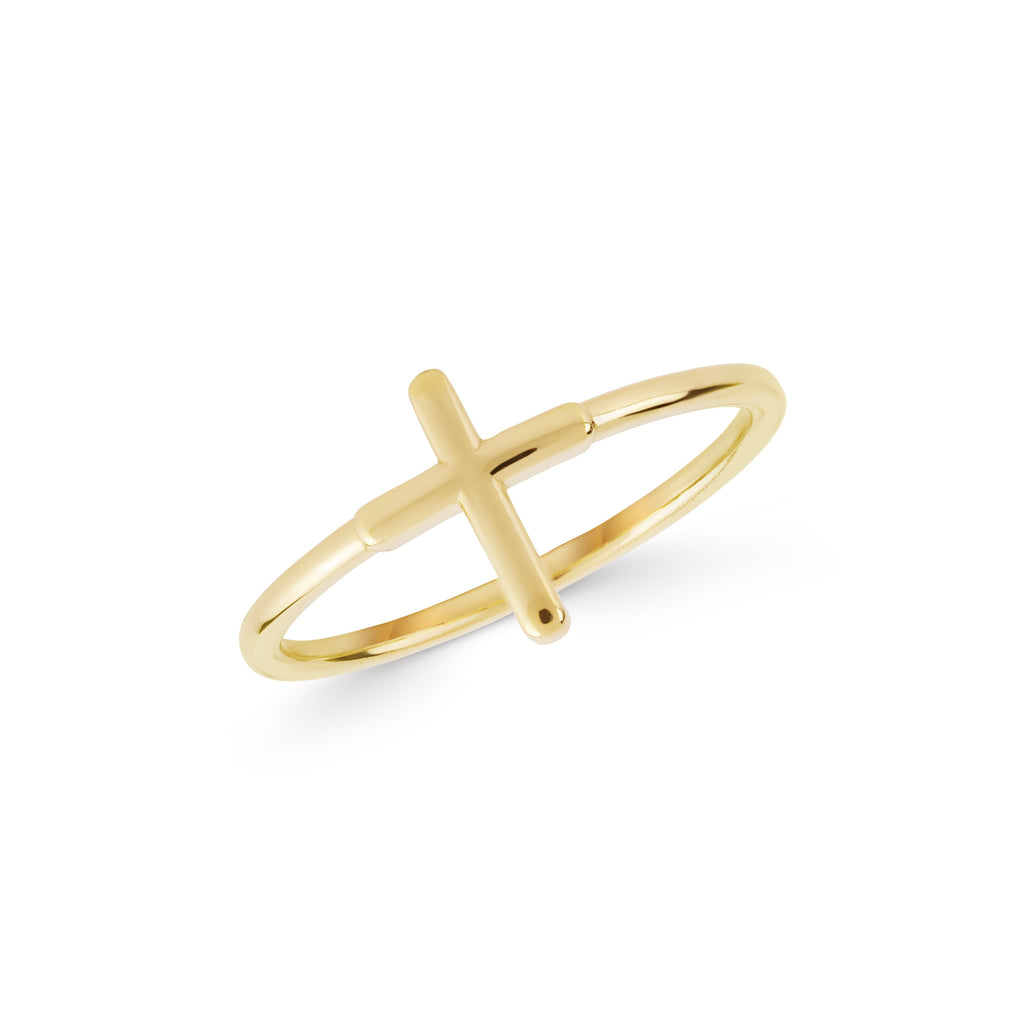 14K Solid Gold Sideways Cross Ring, Plain Faith Band, Minimalist Christian Ring, Dainty Stacking Ring, Gift for Her