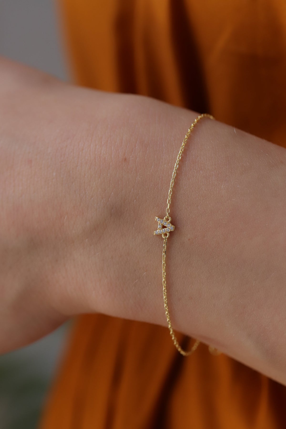 14K Gold Initial Letter Bracelet, Pave Lab Diamond Custom Letter Chain Bracelet, Personalized Alphabet Bracelet A-Z, Gift for Her