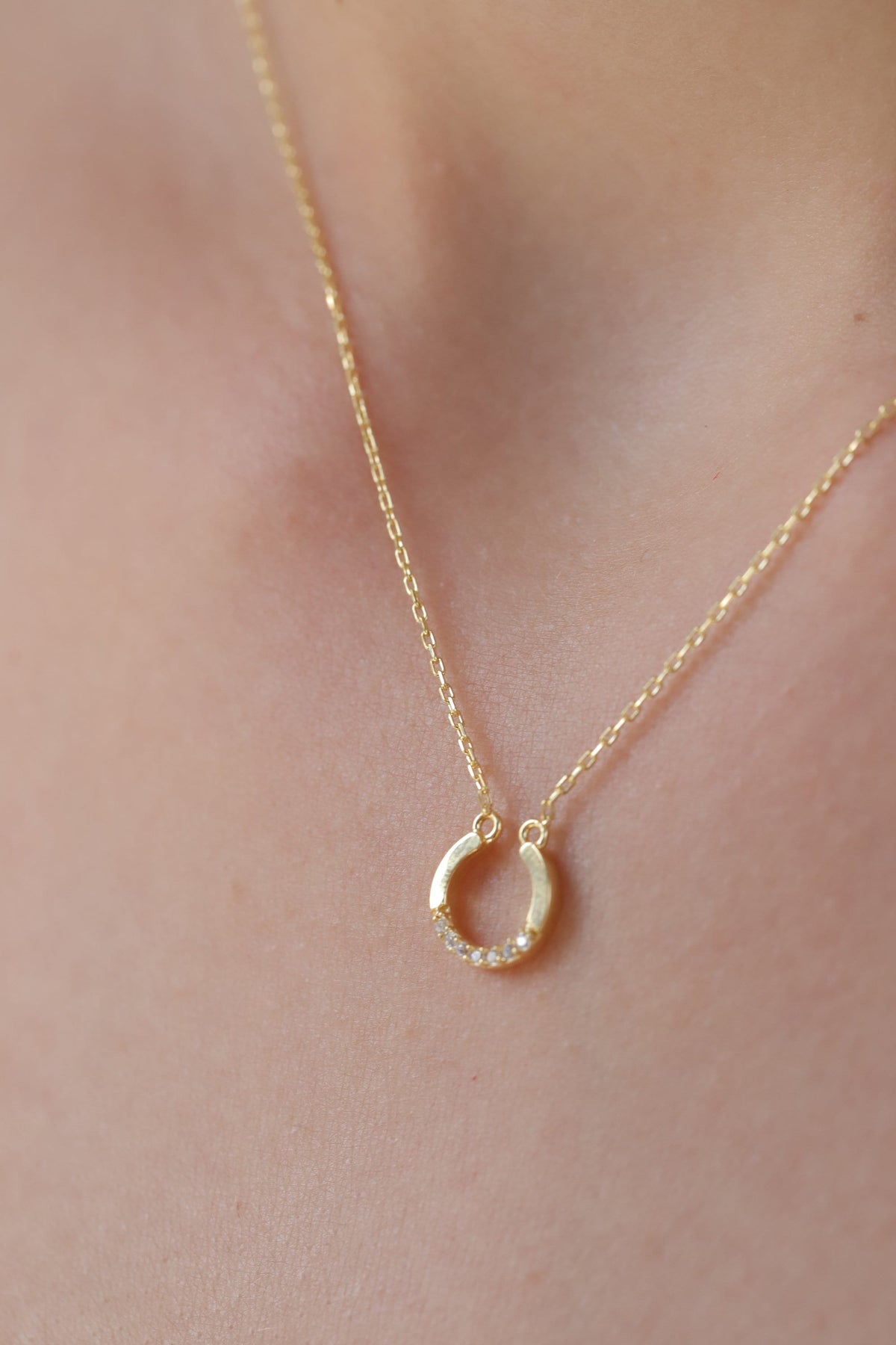 14K Gold Horseshoe Necklace, Lab Diamond Lucky Horseshoe Pendant, Good Luck Charm, Gift for Her
