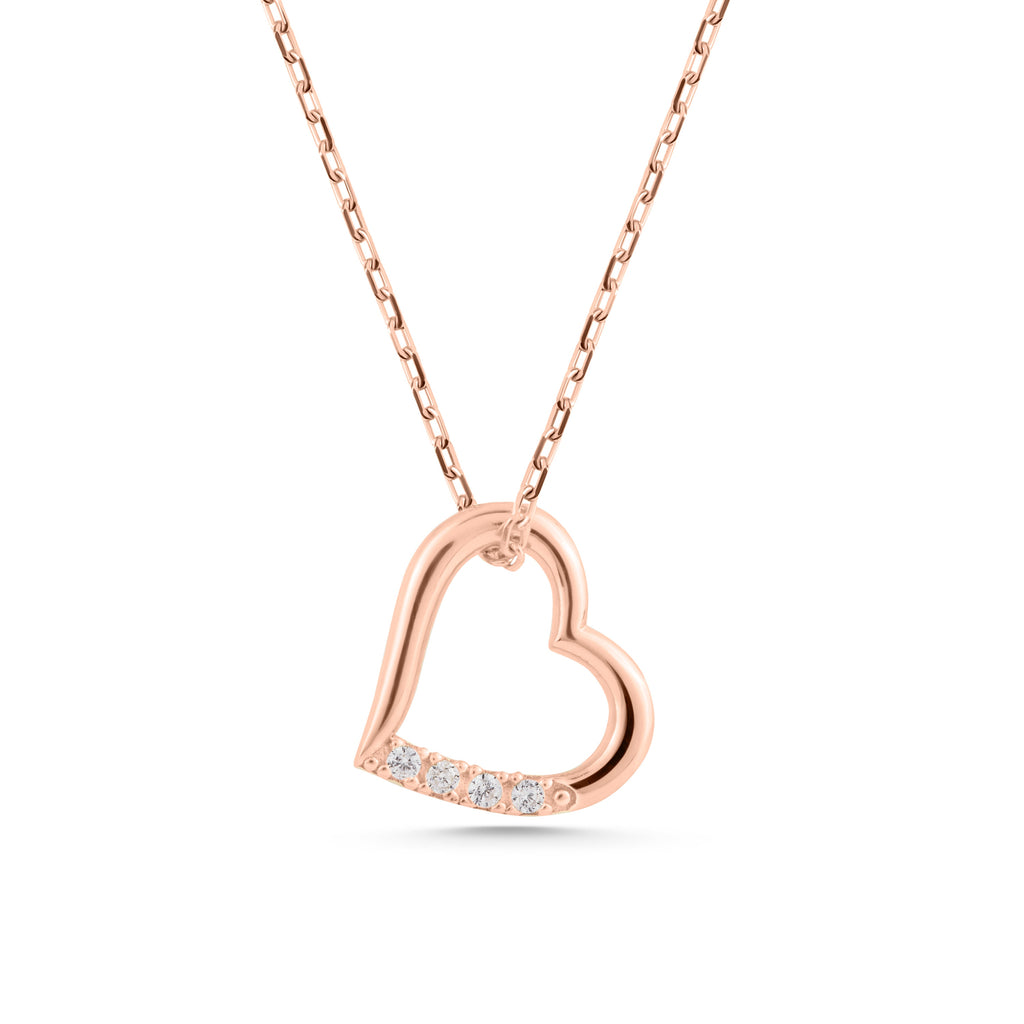 14K Gold Open Heart Necklace, Lab Diamond Accent Heart Pendant, Sideways Heart Charm, Gift for Her