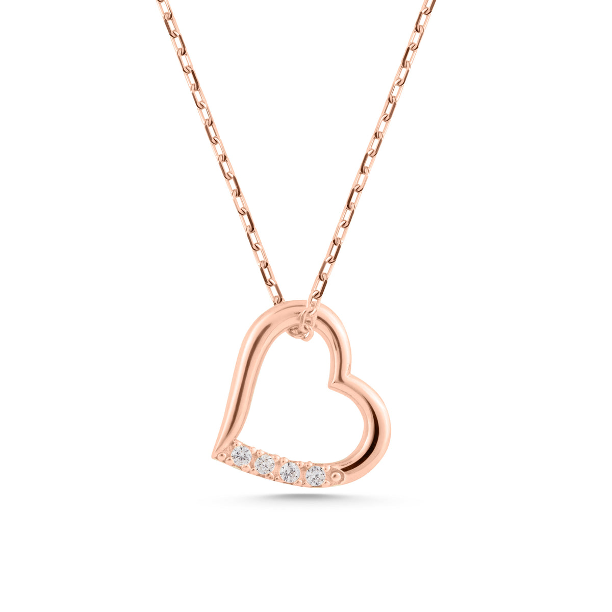 14K Gold Open Heart Necklace, Lab Diamond Accent Heart Pendant, Sideways Heart Charm, Gift for Her