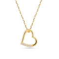 14K Gold Open Heart Necklace, Lab Diamond Accent Heart Pendant, Sideways Heart Charm, Gift for Her