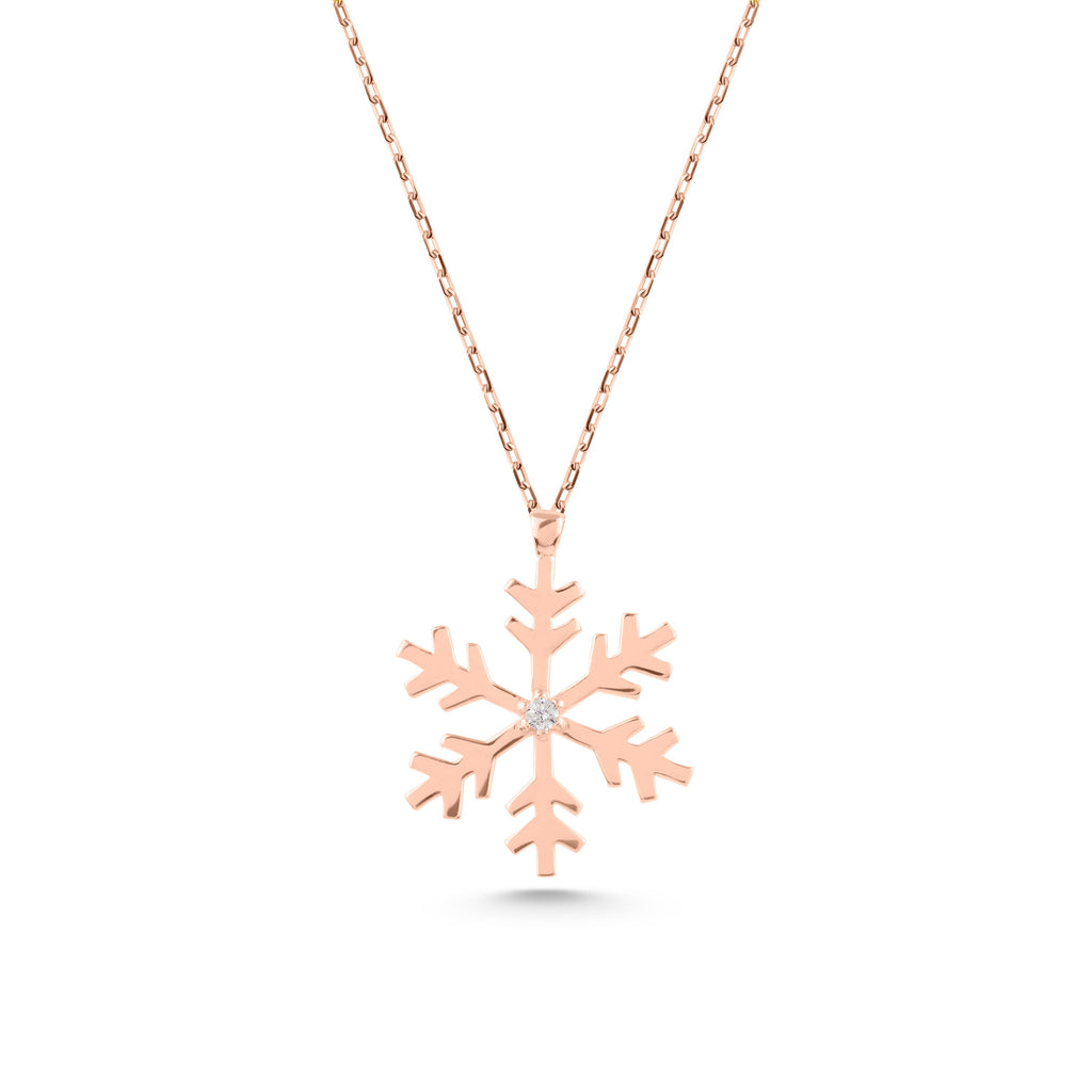 14K Gold Snowflake Necklace, Diamond Center Snowflake Pendant, Winter Holiday Charm, Gift for Her
