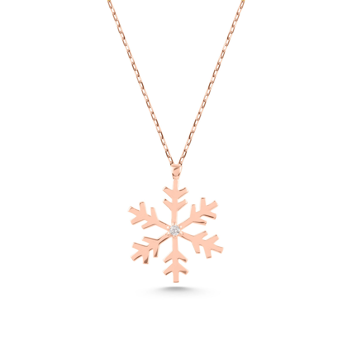 14K Gold Snowflake Necklace, Diamond Center Snowflake Pendant, Winter Holiday Charm, Gift for Her