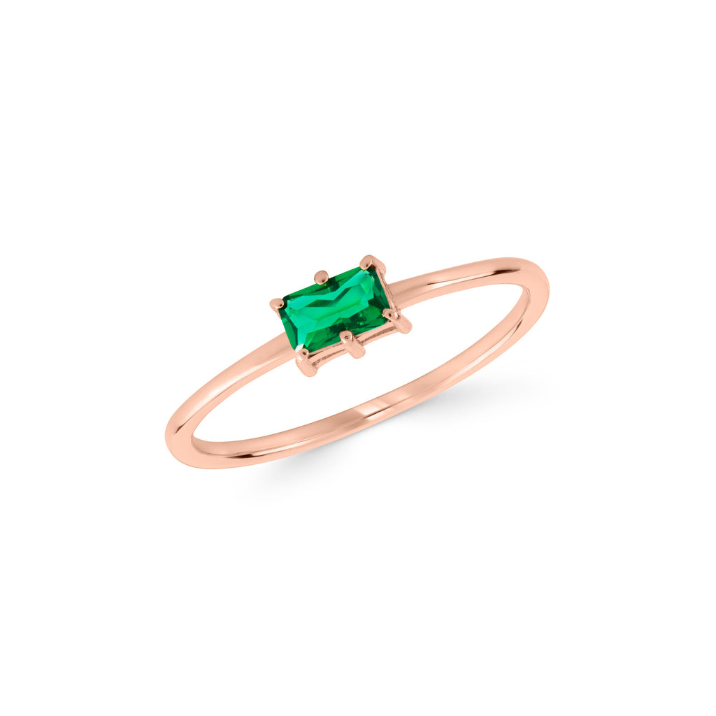 14K Gold Emerald Ring, East West Green Stone Ring, Dainty Solitaire Ring, Minimalist Gemstone Ring, Gift for Her