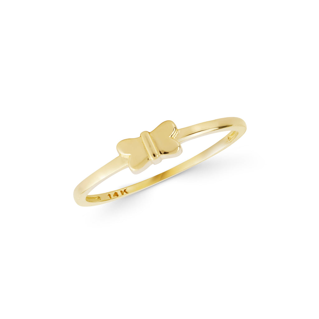 14K Gold Butterfly Ring, Minimalist Solid Band, Dainty Everyday Ring, Simple Stacking Ring, Gift for Her