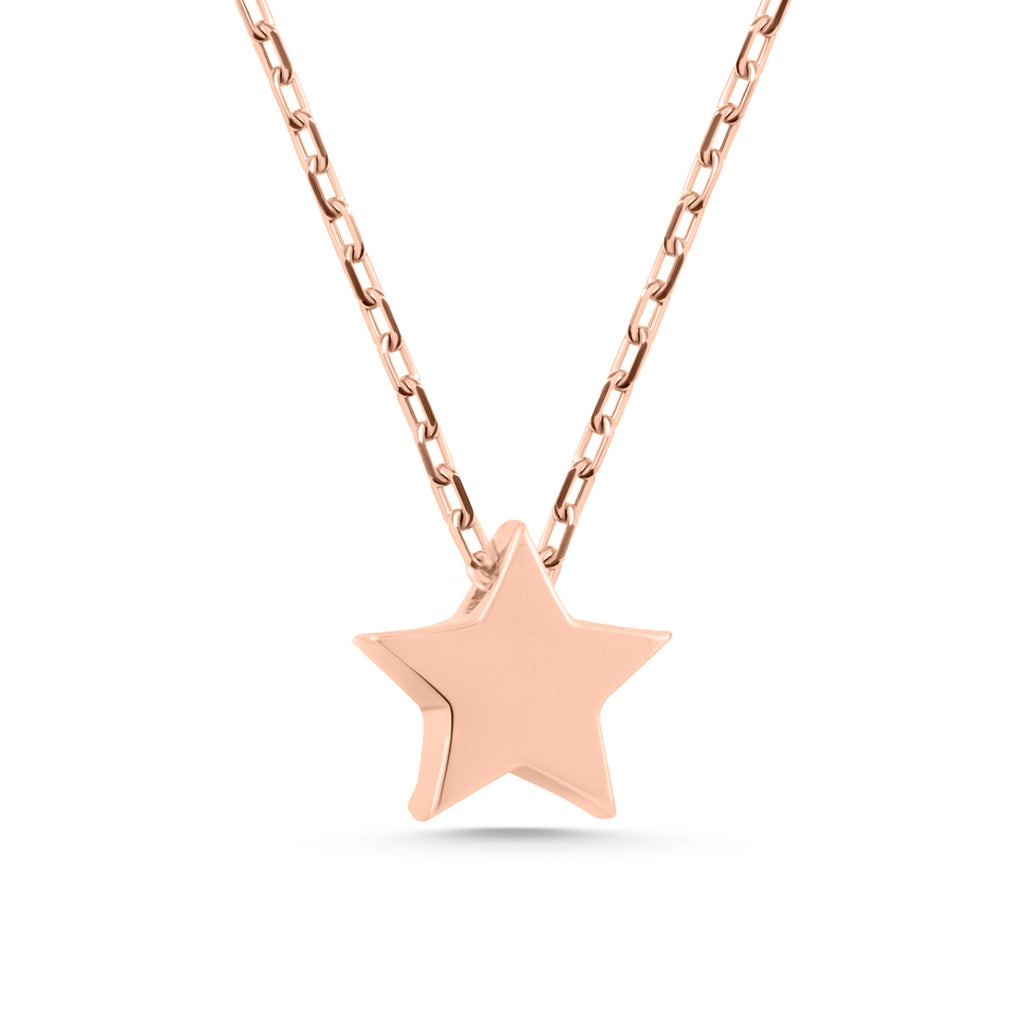 14K Gold Star Necklace, Solid Gold Puffy Star Pendant, Minimalist Star Charm, Gift for Her