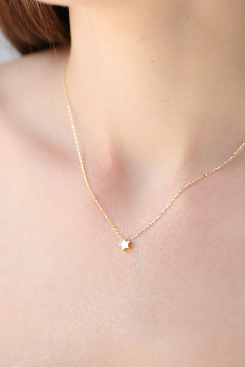 14K Gold Star Necklace, Solid Gold Puffy Star Pendant, Minimalist Star Charm, Gift for Her