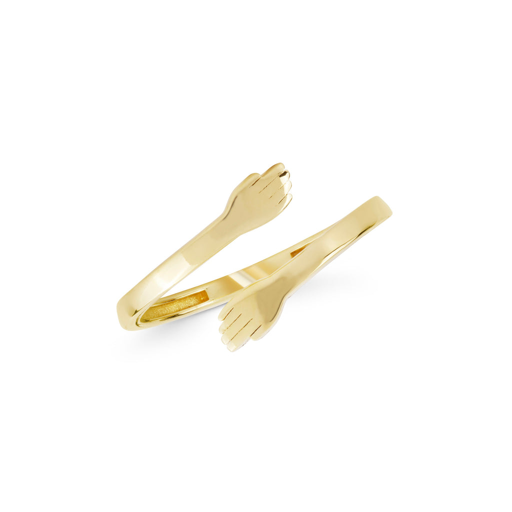 14K Gold Hug Ring, Self Love Hands Wrap Ring, Embrace Open Ring, Sculptural Statement Ring, Gift for Her