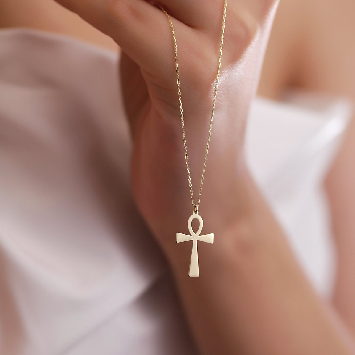 14K Gold Ankh Necklace, Egyptian Key of Life Pendant, Minimalist Ankh Cross Charm, Symbolic Jewelry, Gift for Her