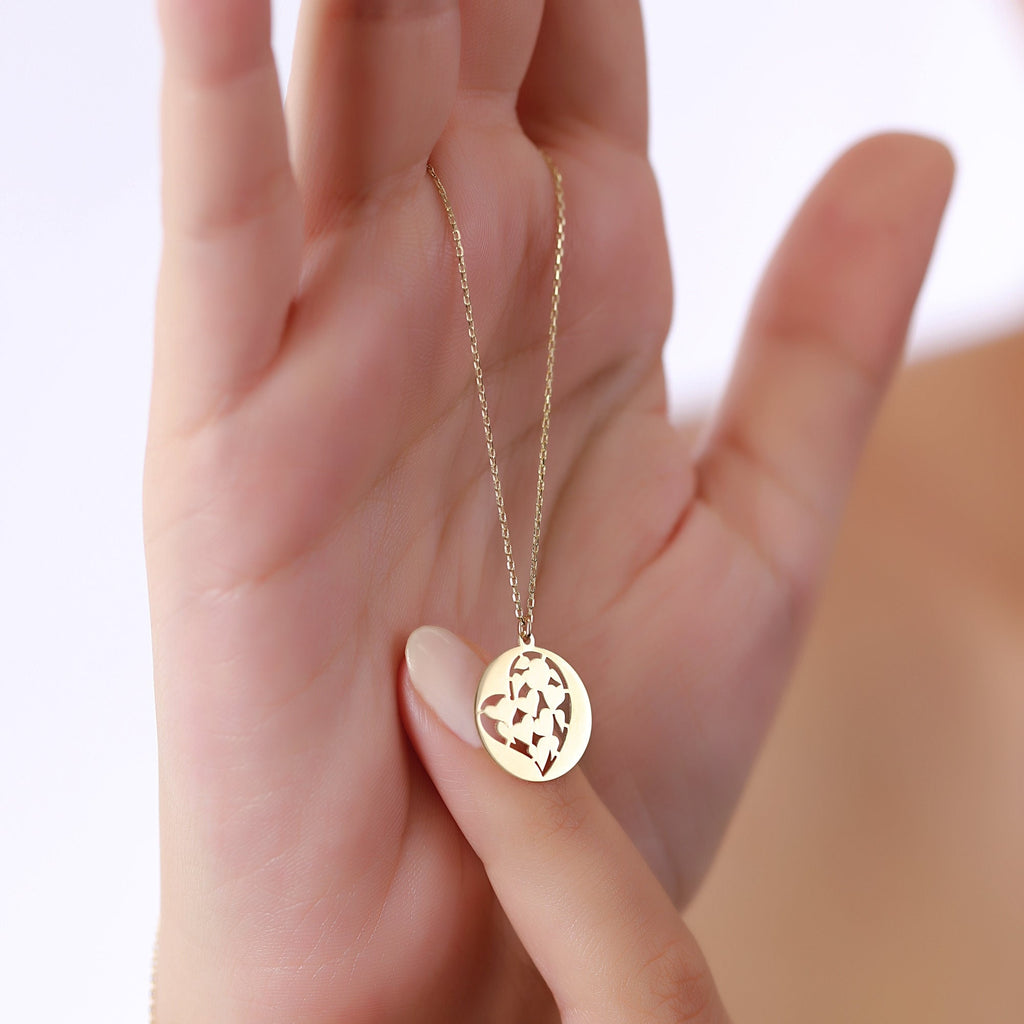 14K Gold Heart Coin Necklace, Cut Out Heart Medallion Pendant, Dainty Round Disc, Everyday Layering Necklace, Gift for Her