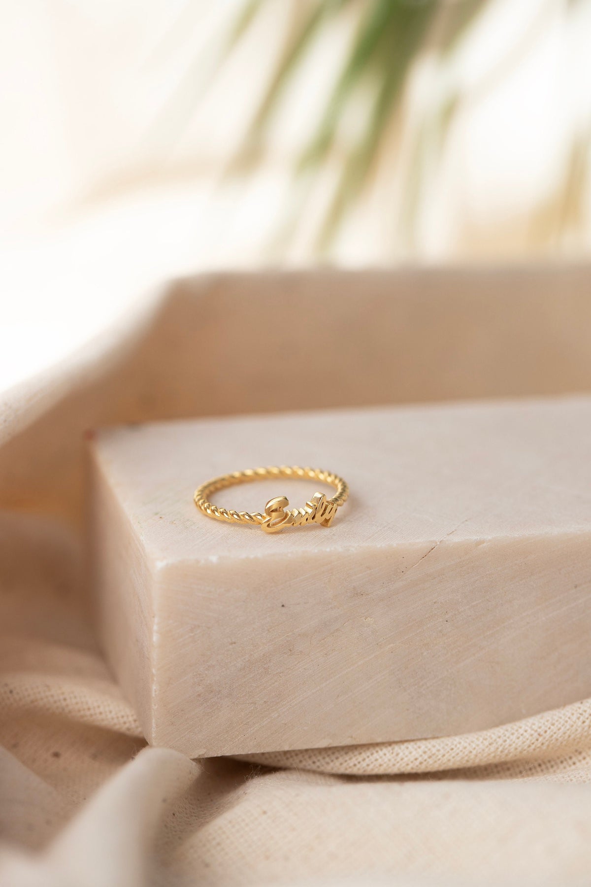14K Gold Rope Name Ring, Twisted Band Personalized Ring, Custom Script Name Jewelry, Dainty Stacking Ring, Gift for Her