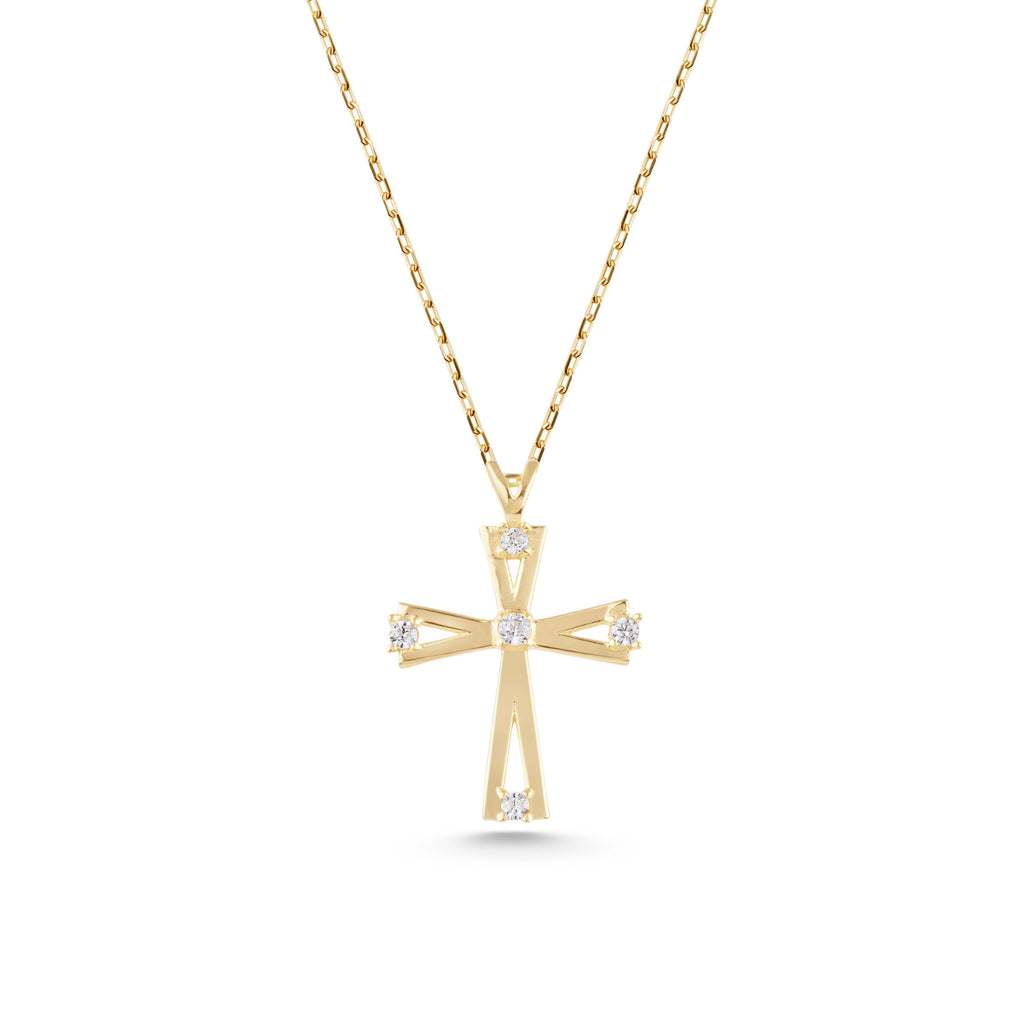 14K Gold Open Lab Diamond Cross Necklace, Prong Set Cross Pendant, Modern Faith Charm, Gift for Her