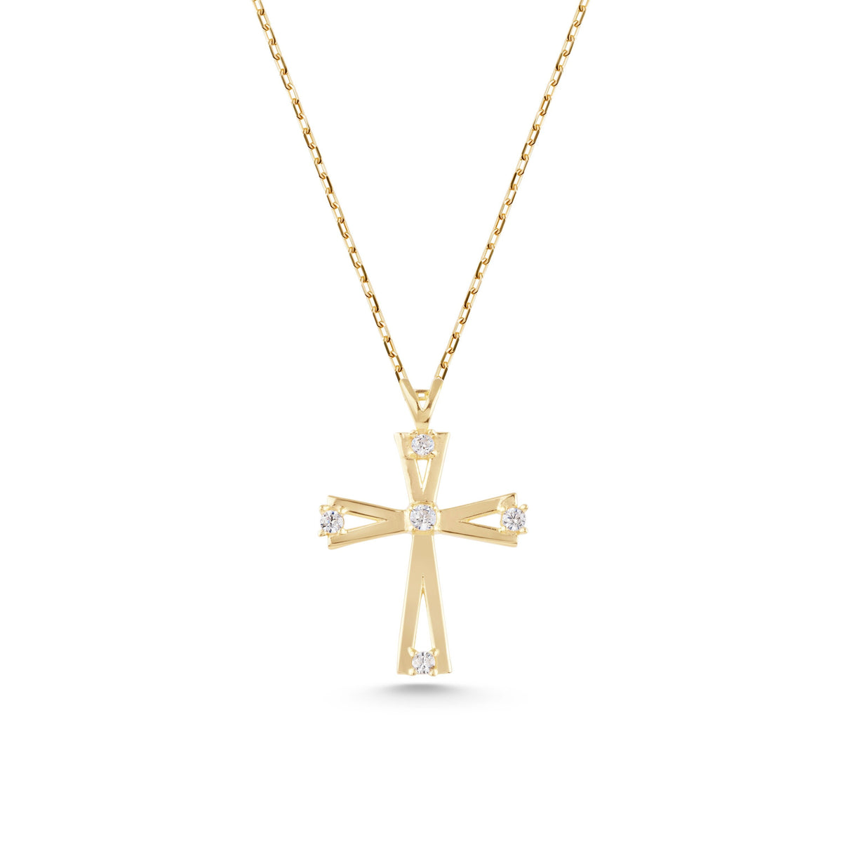 14K Gold Open Lab Diamond Cross Necklace, Prong Set Cross Pendant, Modern Faith Charm, Gift for Her