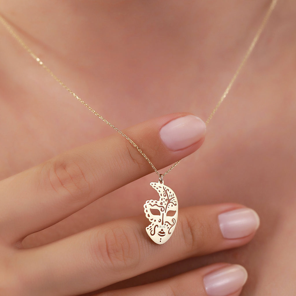14K Gold Moon Face Necklace, Celestial Crescent Pendant, Engraved Man in the Moon Charm, Boho Necklace, Gift for Her